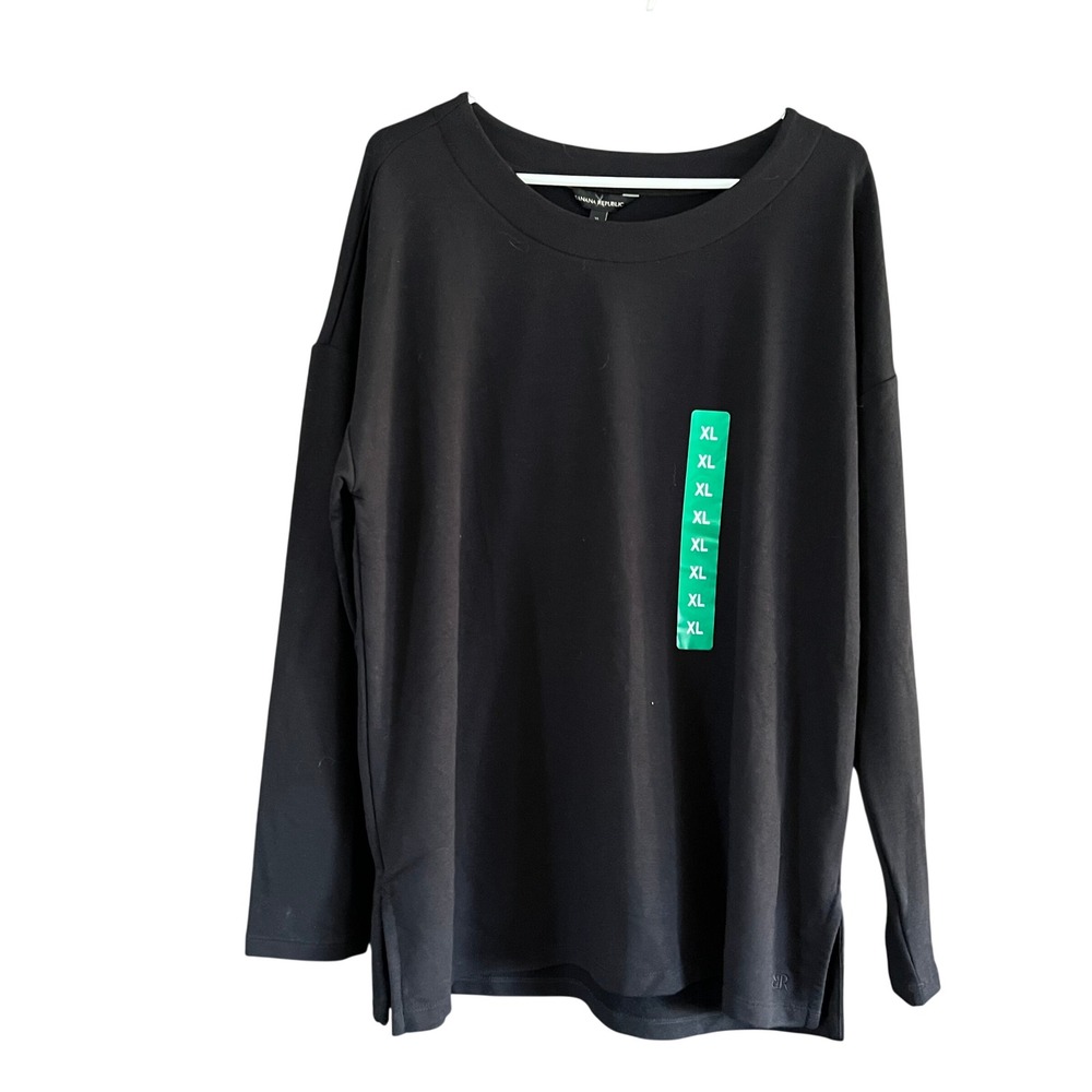 Banana Republic Womens Black Long Sleeve Drop Shoulder Top XL New